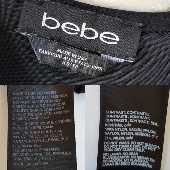 Bebe Short Sleeve Black Mesh Peplum Top Blouse XS - Picture 5 of 5